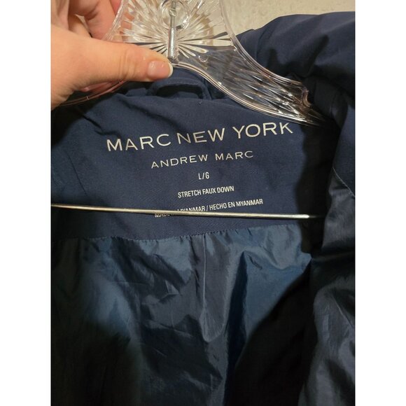 Andrew Marc New York Womens Quilted Coat With Faux Down Hood Navy Size Large - Picture 4 of 9